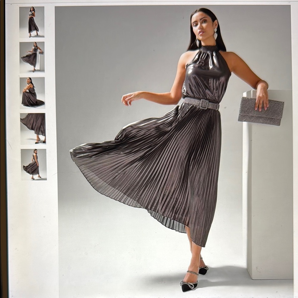 White House Black Market Metallic Halter Midi Dress